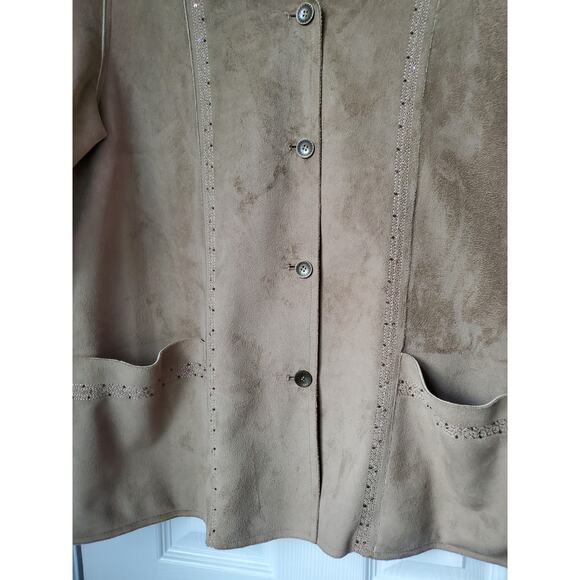 Alfred Dunner Jacket Size 14 Faux Suede Western Sherpa Sequin Boho Bohemian - Picture 3 of 11